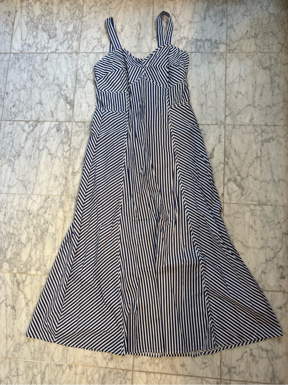 Jessica Simpson Navy and White Striped Maxi Dress